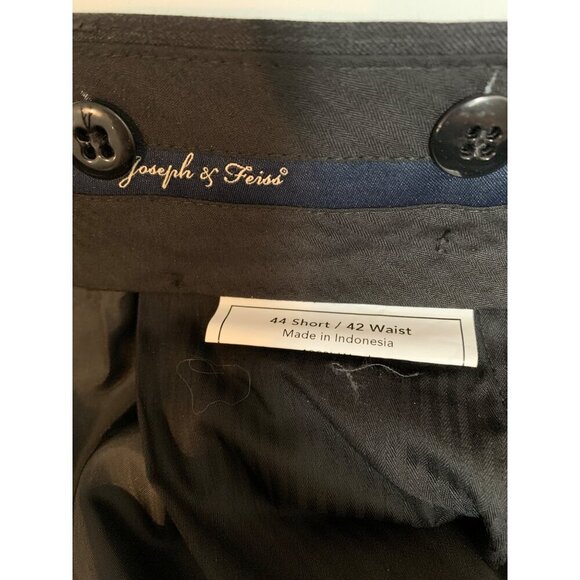 Joseph & Feiss Mens Dress Pants 44 Short / 42 Waist Charcoal Gray Herringbone Wo - Picture 4 of 5